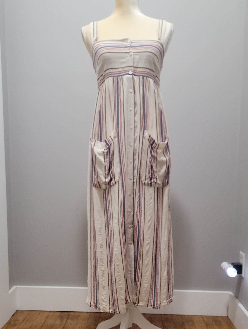 Striped Button Down Maxi Dress - Cream,blue,yellow,red Sz XS